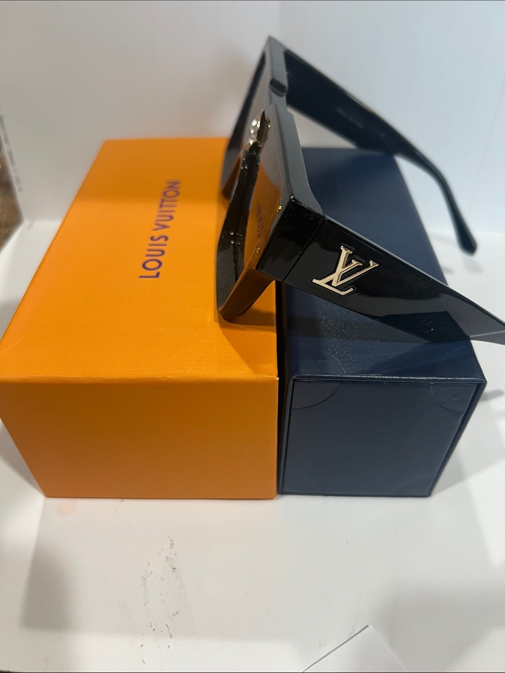 Louis Vuitton Black Square Frame Sunglasses with gold LV Logo